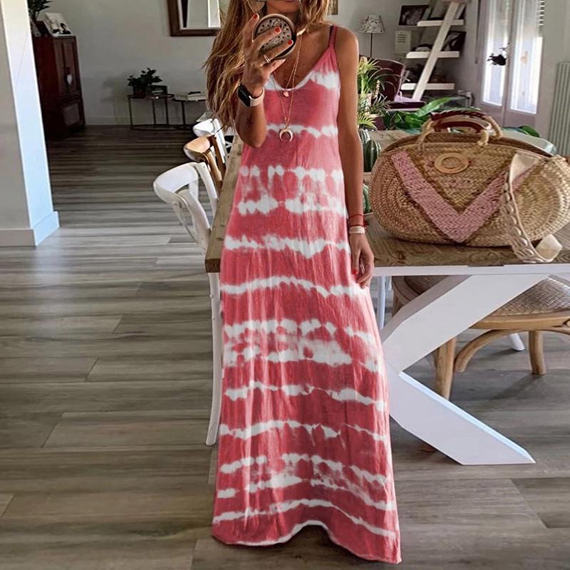 Women Summer Casual Long Maxi Dress With Fashionable Print For Beach Outings