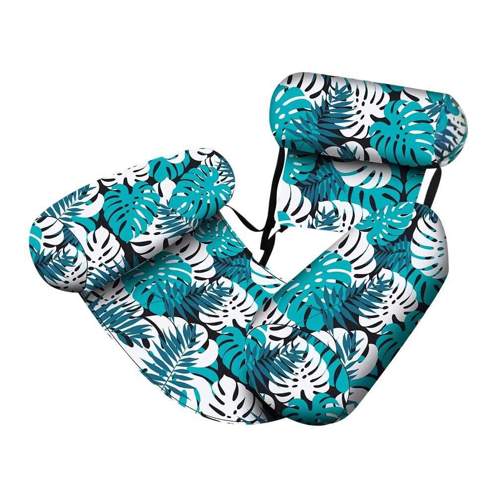 Inflatable Large Fabric-Covered Pool Float Loung Chairs Plant Pattern Blow up Pool Water Chairs for Summer Party Lake Beach
