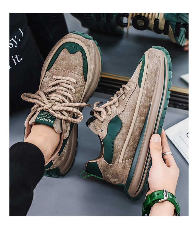 Spring New Shoes for Men Chunky Sneaker Trend Print Leather Casual Sport Running Shoes Street Cool Athletic Shoes