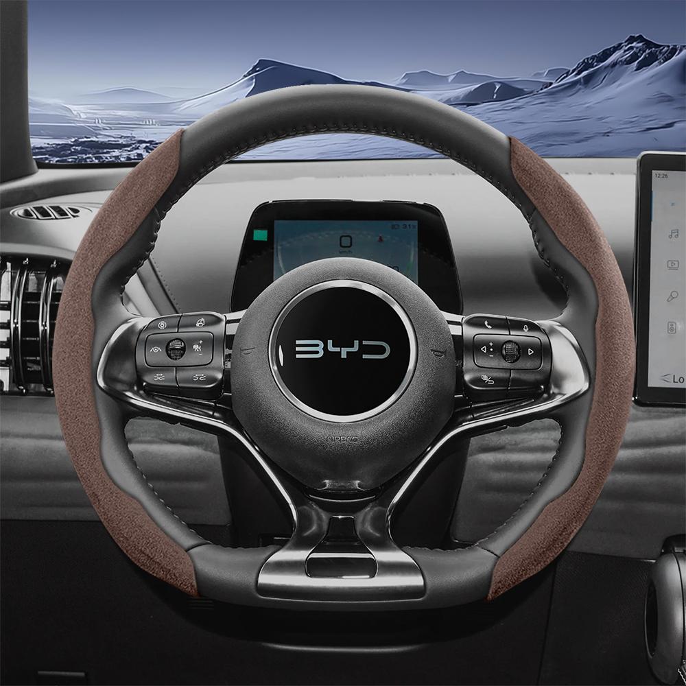 Suitable for Byd Sports Suede Steering Wheel Covers with Split Snap-On Design for Models Such as Atto 3 2 Dolphin Seal Sealion Han Song Qin Plus