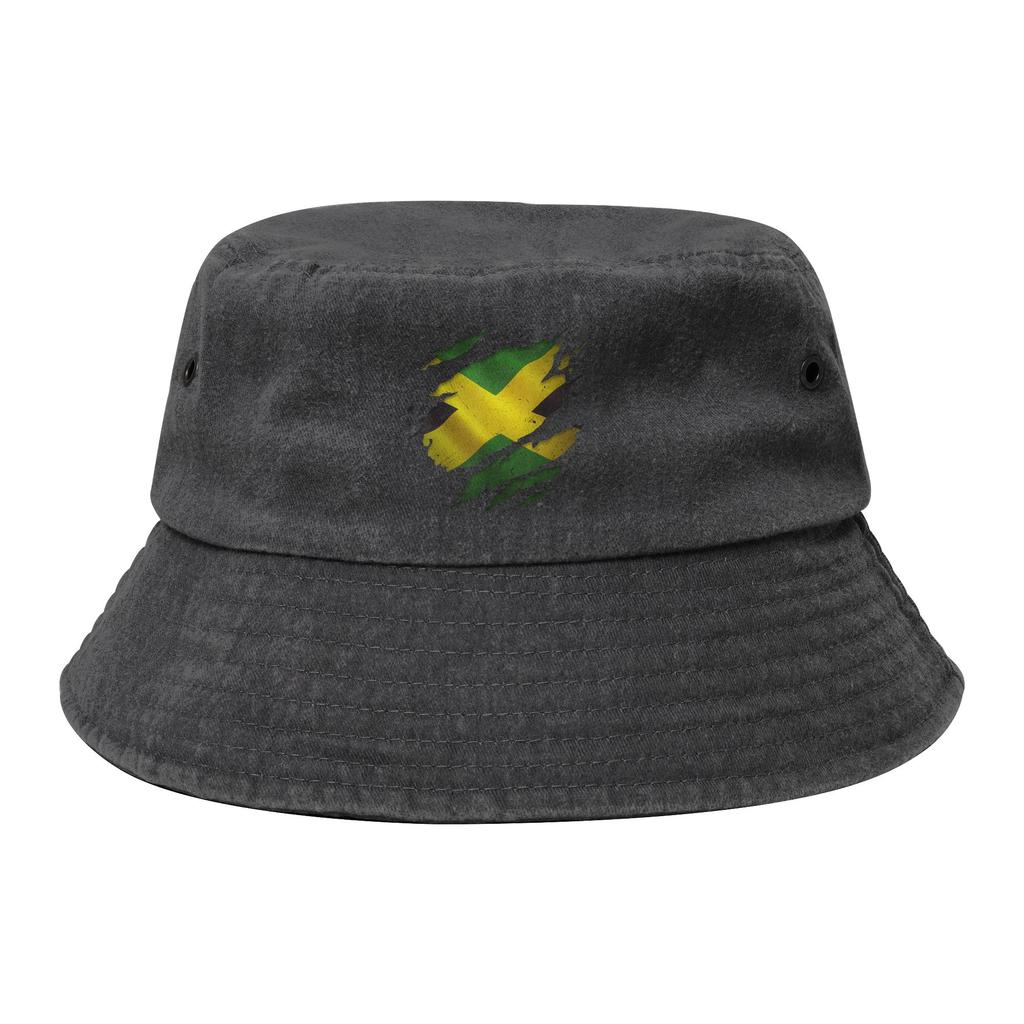 Hip Hop Jamaica Flag Ripped Scratch Heritage Culture Proud Jamaican Bucket Hat Outdoor Sports Fishing Hat Bob Hat
