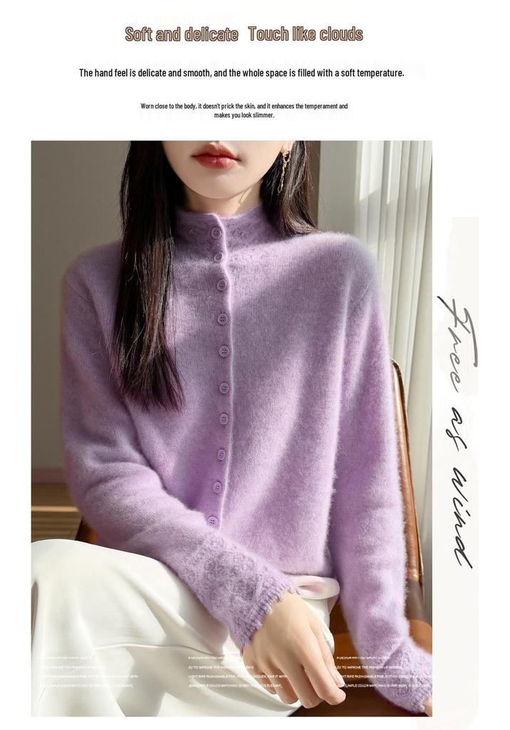 Exquisite Crochet High Neck Velvet Cardigan - Women's Autumn/Winter Warmth, Stylish Loose Fit Sweater Coat
