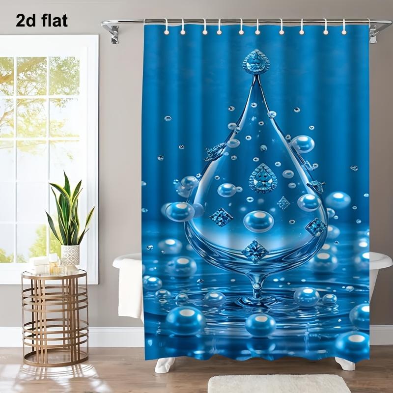 2D Flat, 1pc with Hook Shower Curtain, 2D Flat Blue Diamond Drop Print Pattern, High-end Elegant, Machine Washable, Suitable for