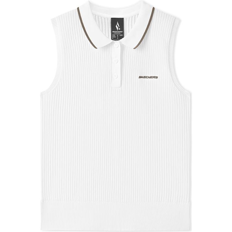 Skechers Warm Comfortable Knitted Casual Polo Vest Women Vests Bright-White L225W025-0019 0