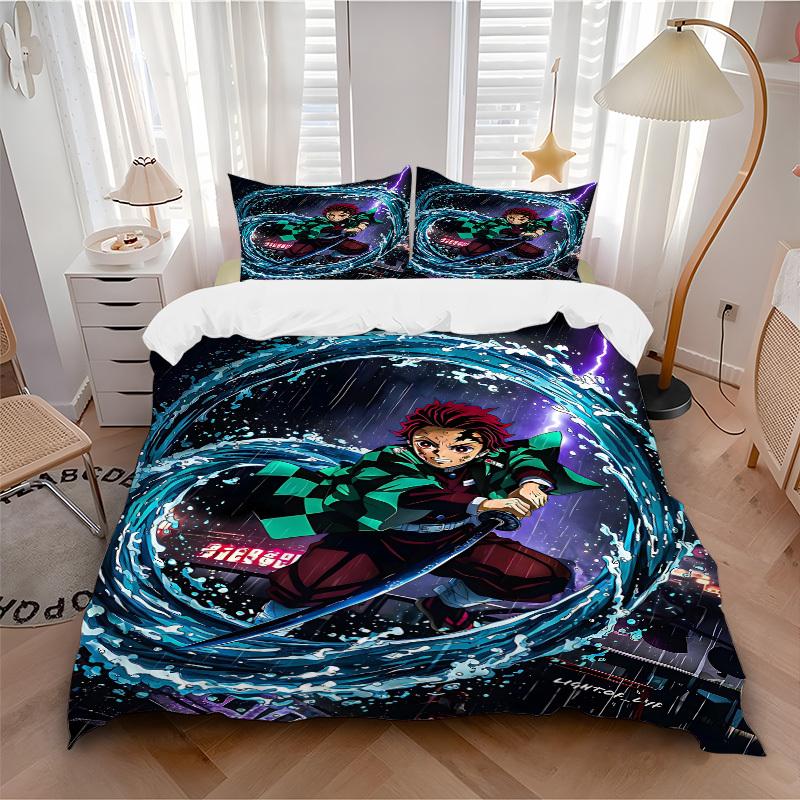 

3pc Demon Slayer Bedding Set Guest Room Bedroom Decor Christmas Halloween Decor Birthday and Holiday Gifts- All Seasons 3pcs Quilt 075 135x200cm