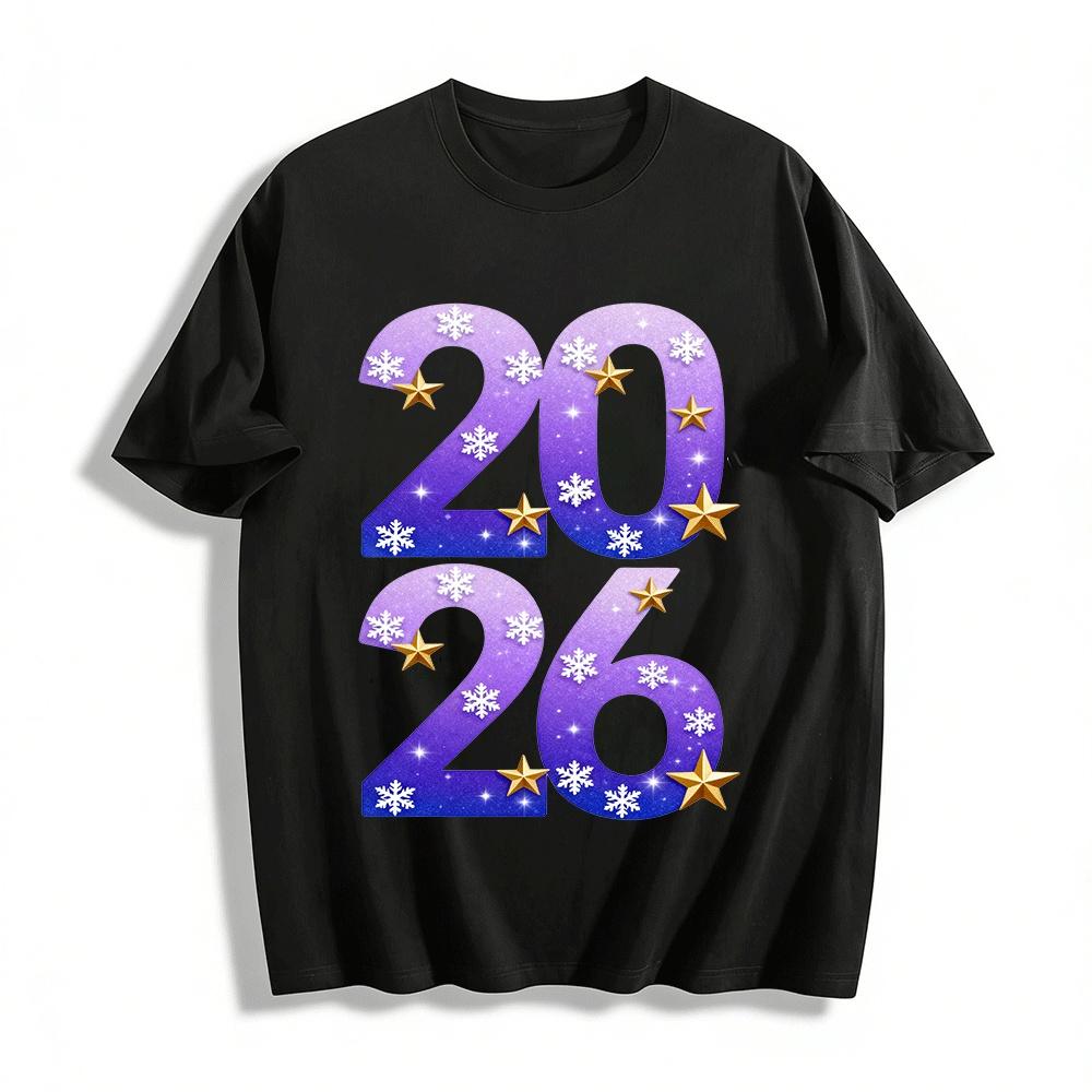 

2026 Snowflake Star Gradient Purple New Year Casual Top Pure cotton T-shirt XXS