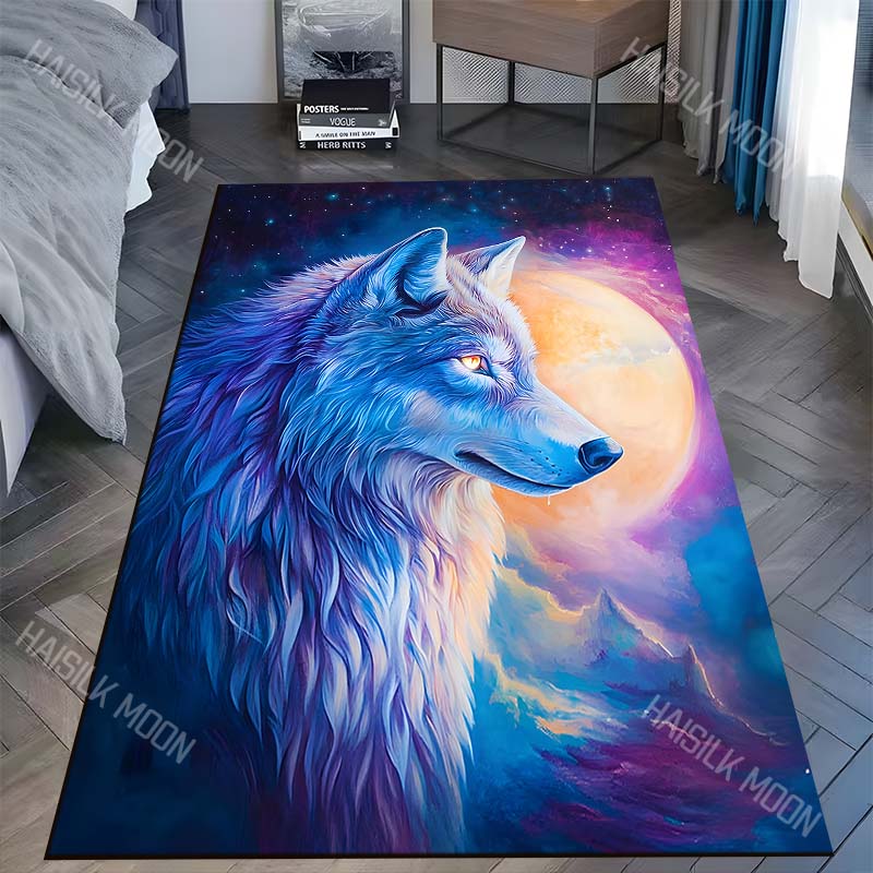 

1PC Vibrant wolf profile full moon sky Carpet for Living Room Bedroom Sofa Home Decor Rus Non-slip Floor Mat Luxury Gift 40x60cm