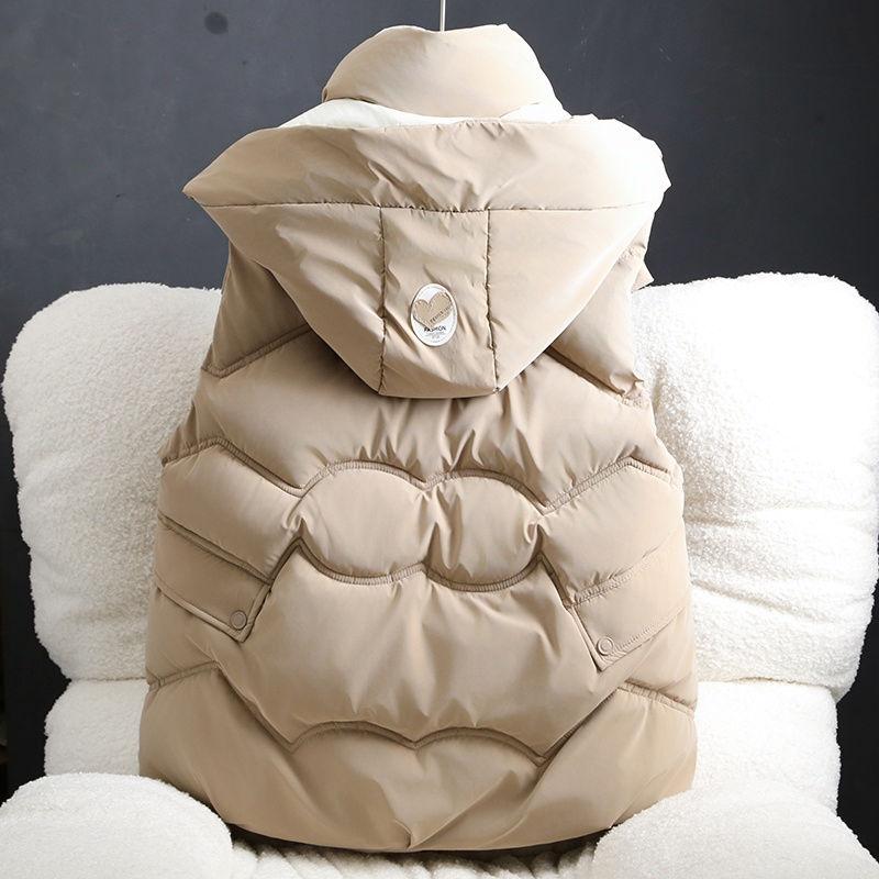 Giacca Gilet con Cappuccio Largo da Donna, Cappotto Imbottito in Cotone Autunno Inverno, Capispalla Senza Maniche alla Moda