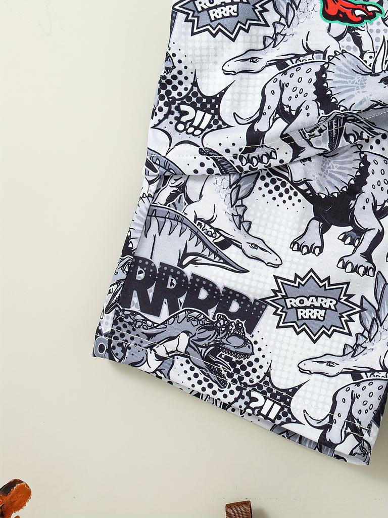 2pcs Boys Fun Dinosaur Print T-shirt & Shorts Set - Soft, Breathable, Stylish - Ideal Cool Summer Wear for Everyday Adventures!