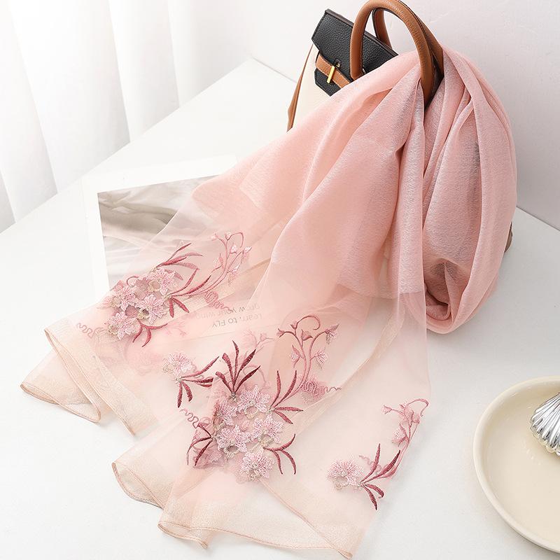 Four Season silk wool scarf women hijab pashmina shawls wrap Bandana Blanket Floral Pashmina Embroidery Scarves Foulard