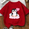 Kids Cute Penguin Heart Balloon Cloud Print Crewneck Tee