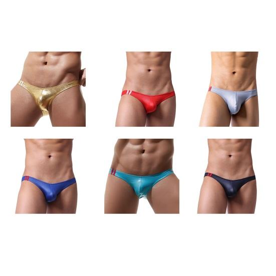Men Briefs Low-rise Imitation Leather Design Panties Breathable Smooth Fit Tight