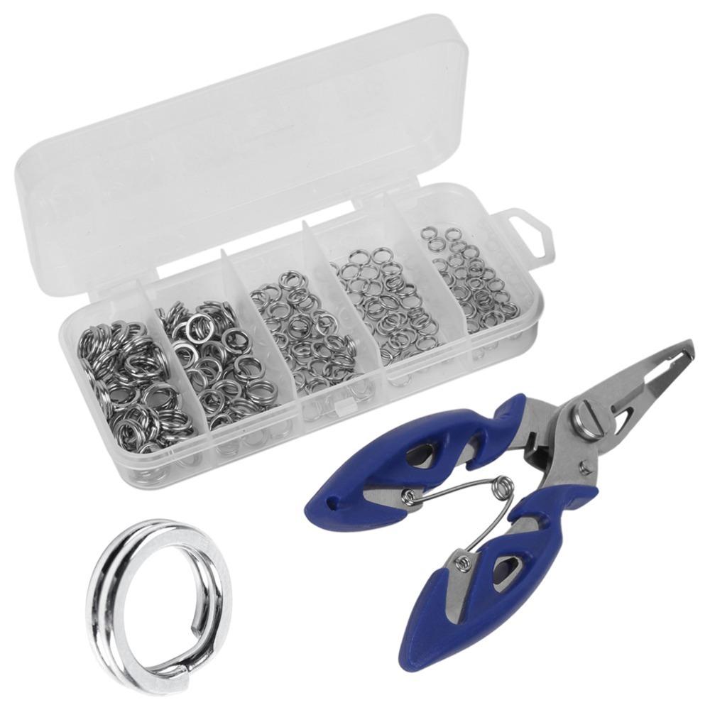 

200 PCS with Fishing Pliers Fishing Split Rings 5 Sizes Stainless Steel Fishing Lure Connectors Double High Strength Split Rings
