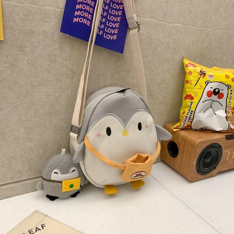 Adorable Cartoon Penguin Shoulder Bag Lightweight Corduroy Crossbody For Kids