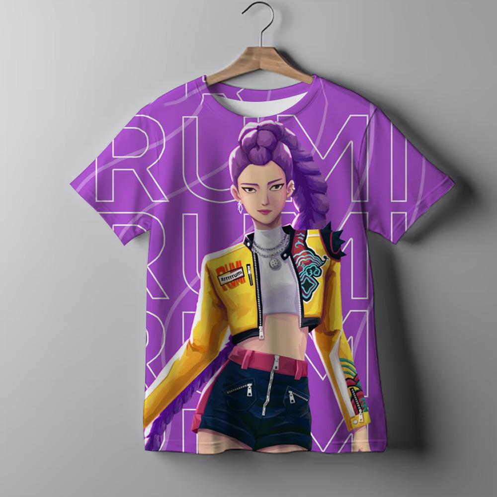 

K-pop Футболка тай-дай «Охотники на демонов» для девочки, топы с коротким рукавом, футболки с принтом Руми Мира Зои, милая летняя детская одежда 130