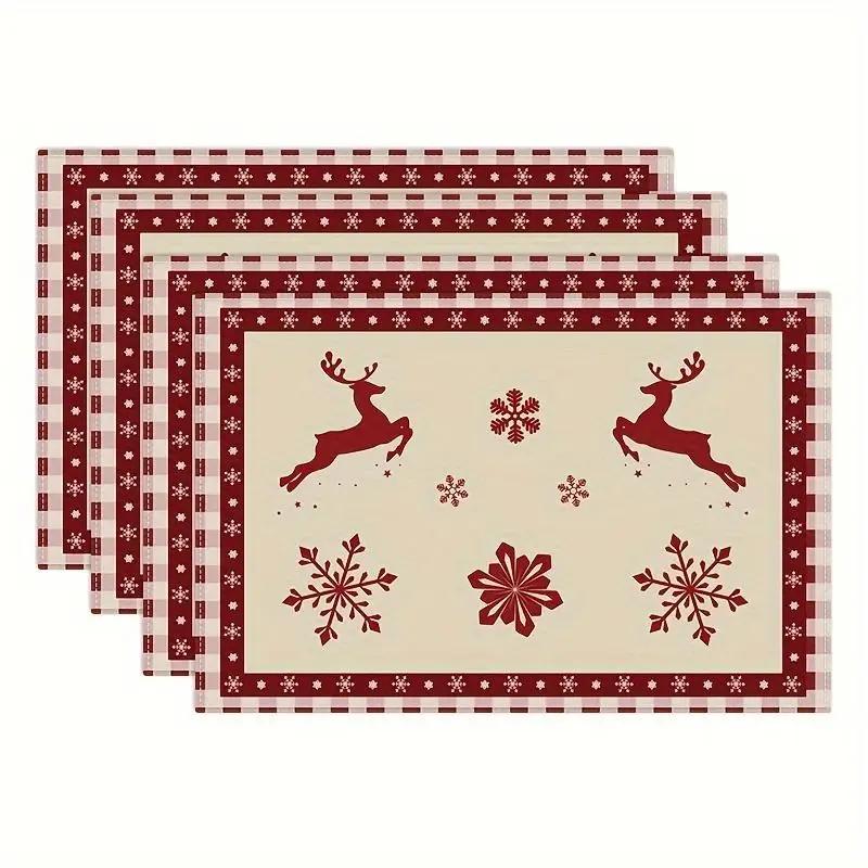 1PC Christmas Tree Santa Claus Snowflakes Print Placemats Christmas Table Mat Linen Placemat for Kitchen Dining Table Decoration
