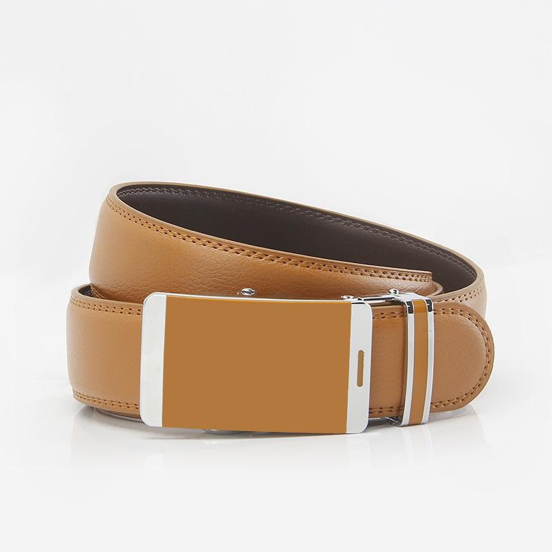 

Бело-желтый ремень из коровьей кожи второго слоя для мужчин, автоматическая пряжка, повседневный, деловой, молодежный, модный мужской ремень 110-130cm