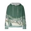 Dammode Lös Pullover med Huva Långärmad Rutig Sweatshirt med Dragsko, Nedhasad Axel, Ficka, Jultryck Topp