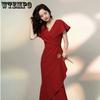 WTEMPO Damenkleid, sexy, hochgeschnitten, Fischschwanzkleid, Hüfttaille, schmales Kleid mit Trägern, hohles Partykleid