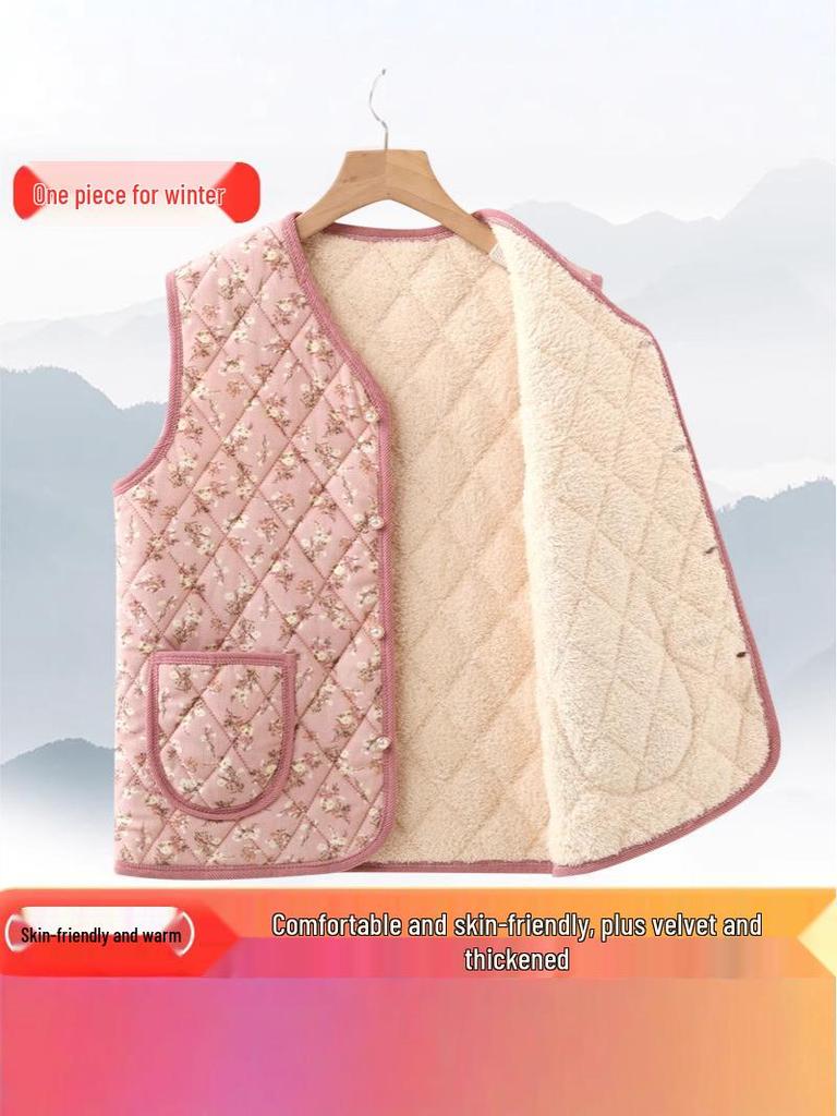 Elegante Herbst/Winter Samtweste für Frauen mittleren Alters - Warm, stilvoll, Oberbekleidung mit Blumendruck.