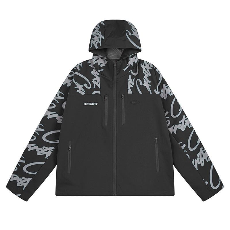 Mens Waterproof Windbreaker Jacket Elite Work Reflective Coat Casual Outdoor Hooded Youth