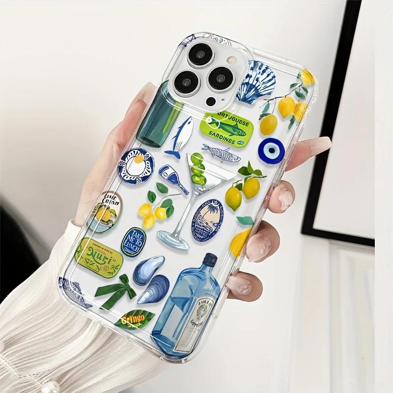 Transparent Scenery Lemon Pattern Printed Anti-Fall Phone Case for Lphone 17 16 15 14 13 12 11 ProMax 7 8 Silicone Soft Cover
