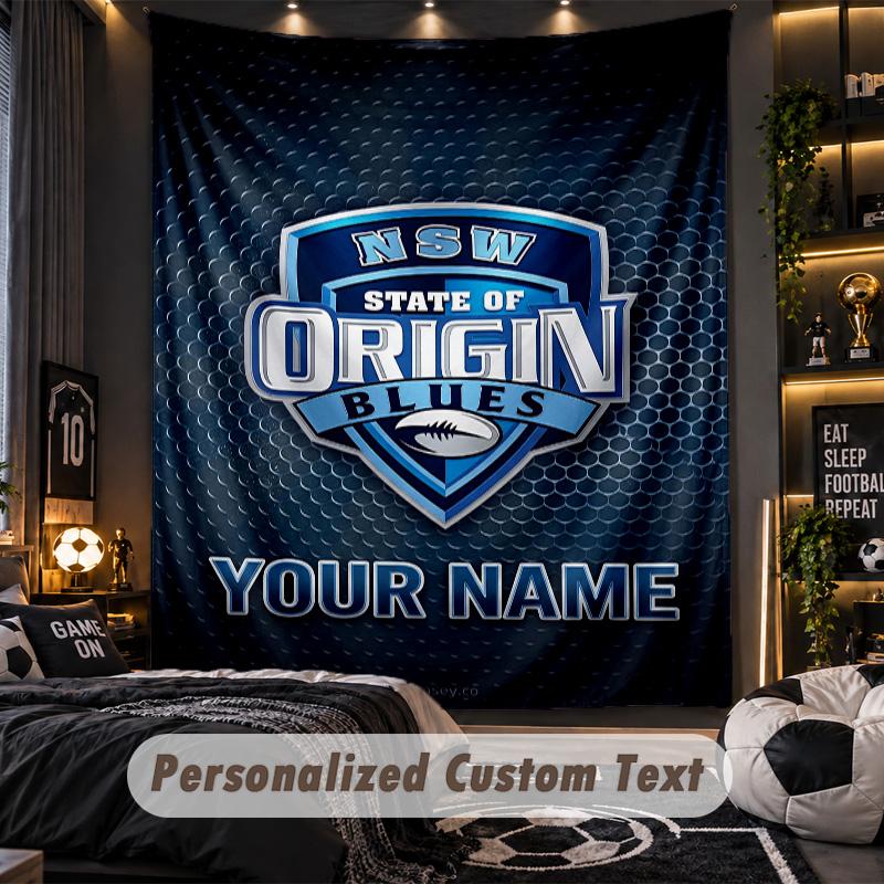 TapestryNSW Blues logo Custom Name Text Personalized Wall Hanging Tapestry Home Wall Decor