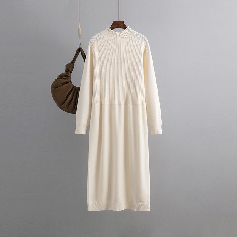 Toamnă Iarnă Pe jumătate guler înalt cu mânecă lungă din lână, culoare uni, până la genunchi, rochie tricotată supradimensionată