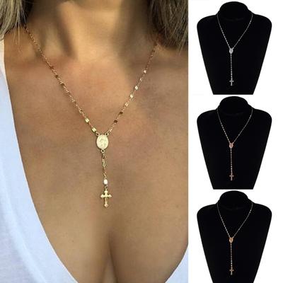 Chique feminino cruz deusa imagem pingente orando colar jóias de festa religiosa