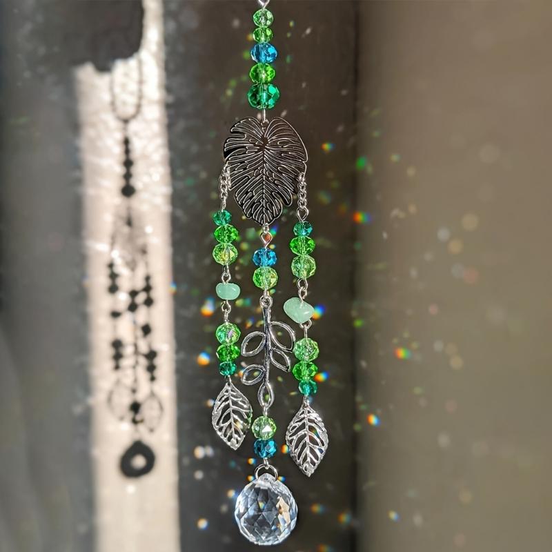 Leaf Pendant Crystal Suncatchers Artificial Plant Decoration Glass Beads Hanging Outdoor Indoor Space Home Office Decors