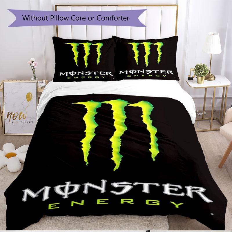 3pcs Duvet Cover Set (1*Duvet Cover + 2*Pillowcase, Without Core), Monster Energy Print Soft All‑Season Bedding Set, Home Bedroom Decor Gift