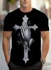 UnisexS UnisexS 100 TShirt with Praying Hands Cross Geometric Print Black White Religious Design Regular Fit Crew Neck