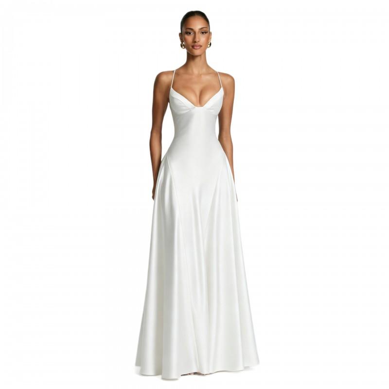 Sexy Satin Slip Dress Deep V Neck High Waist Flared Gown Banquet Date Night