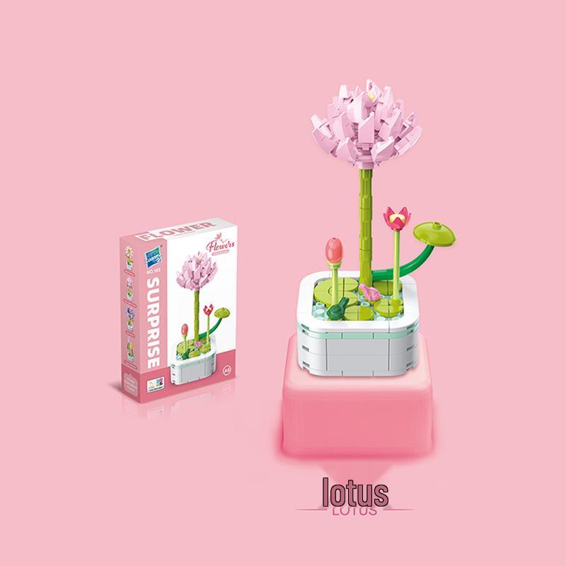 Kids' Educational Interlocking Building Blocks - Flower Potted Plant (Rose & Epiphyllum) Compatible with Top Building Block Models