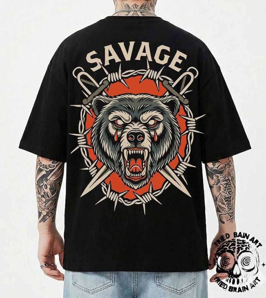 Grizzly bear T-shirt in the style of traditional American tattooing.