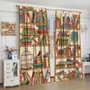 Bookshelf Curtains Cartoon Cat Library Art Printed Window Drapes Bedroom Living Room Kitchen Decor Fabric Set Panel Boho Polyester Area Treatment