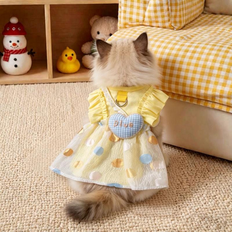 Cute Pet Princess Dress Breathable Ice Silk Cat Dog Clothes With Traction Ring