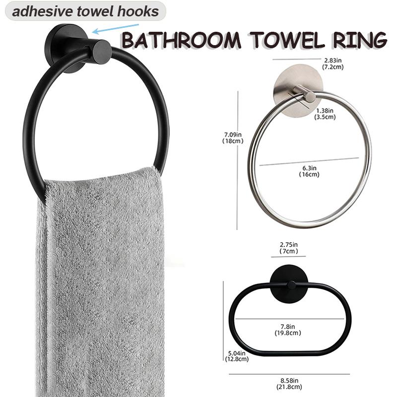 

Bathroom Stainless Steel Towel Ring Self-Adhesive Towel Hooks Ring Rail Bars Hanging Racks Kitchen Bathroom Storage Accessories