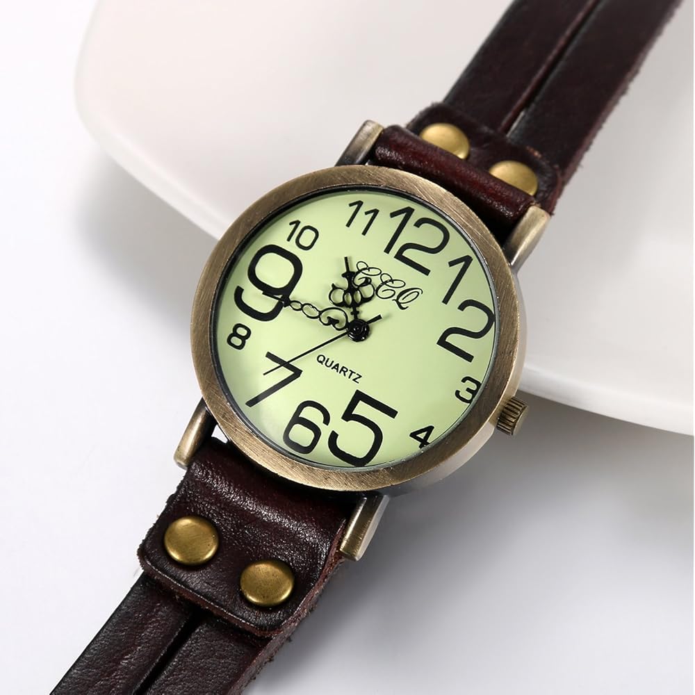 JewelryWe Antique Multi-Wrap Leather Band Watch Analog Display Quartz for Men, Women, Kids - Brown Color