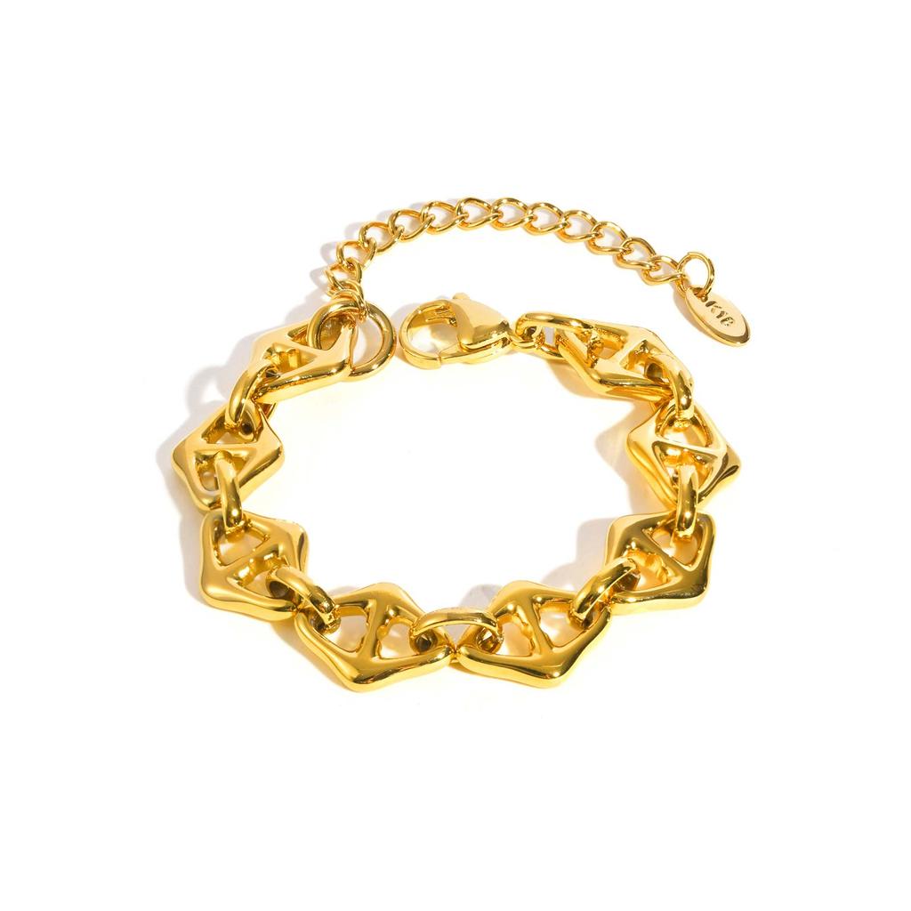 Gold Plated Paperclip Geometric Bracelet, Stainless Steel Rhombic Chain Bracelet for Women, Waterproof Jewelry Birthday Gift