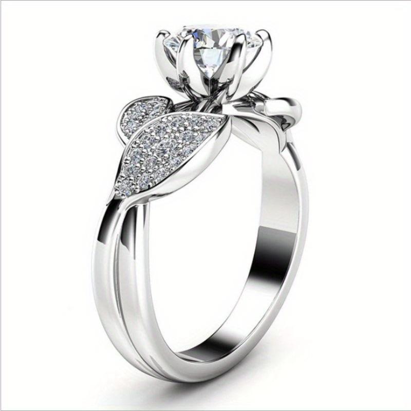 

1Pc Fashion Flower Design Fashion Ring, Inlaid with Synthetic Zircon 6