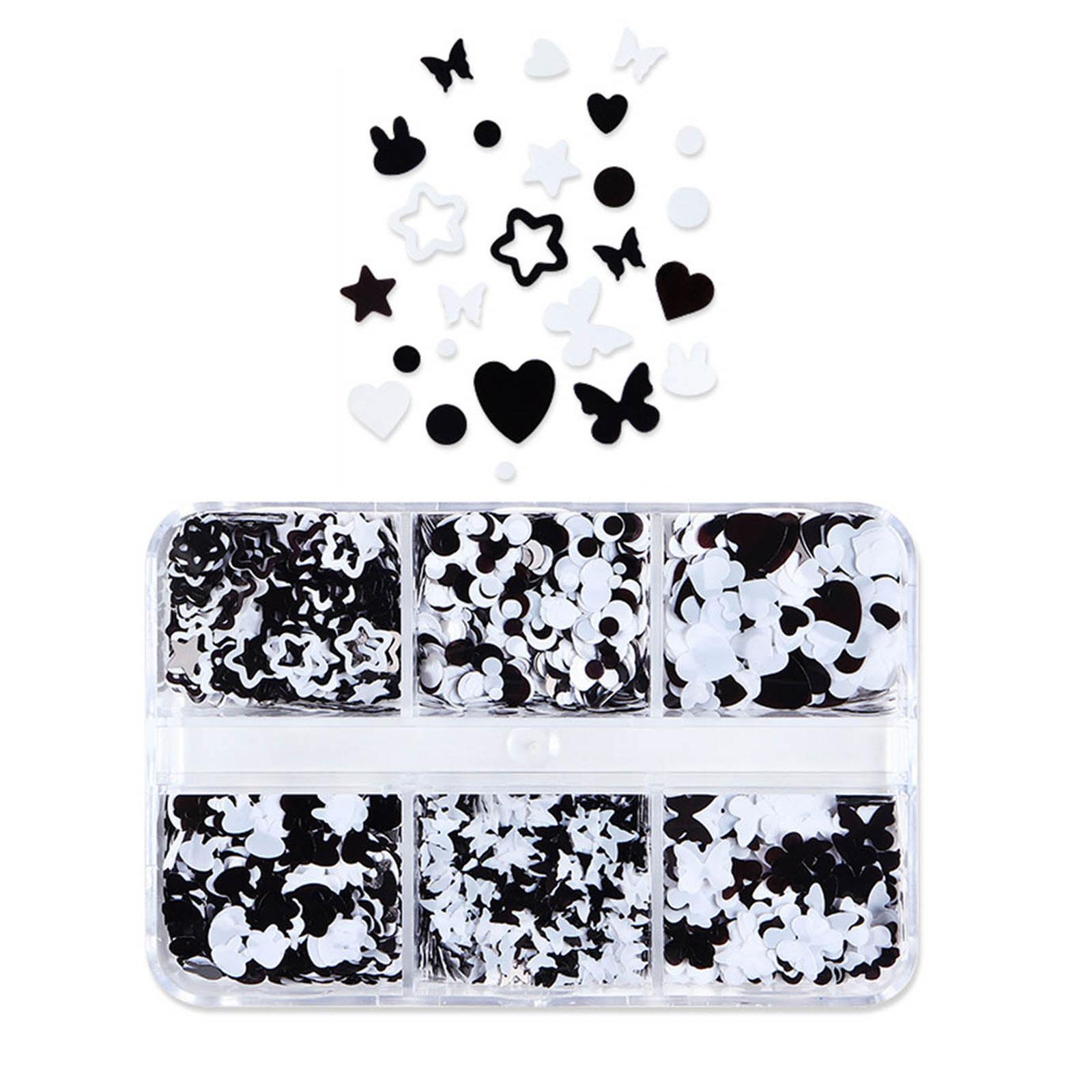 

3D Heart Nail Art Sequins Glitter Black White Star Butterfly Shaped Nail Decorations Nail Sparkle Manicure Makeup Supply