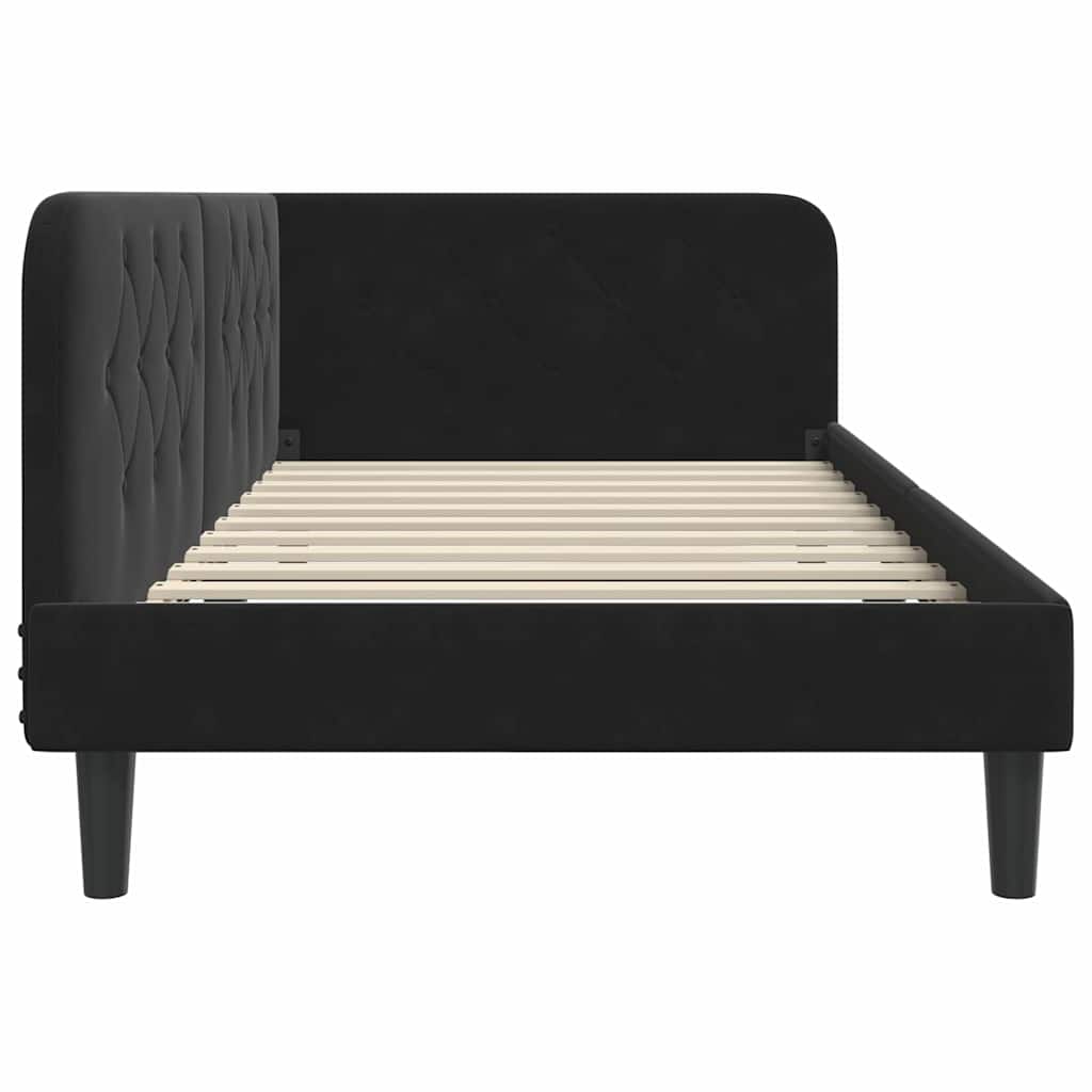 L Shaped Bed Frame Black 90 x 190 cm Velvet