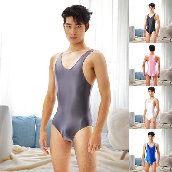 Herren Overall Sexy Skinny Ärmellos Seidig Hohe Elastizität Nachtwäsche Einfarbige Herren Bodysuit Glatte Unterwäsche Tägliche Kleidung