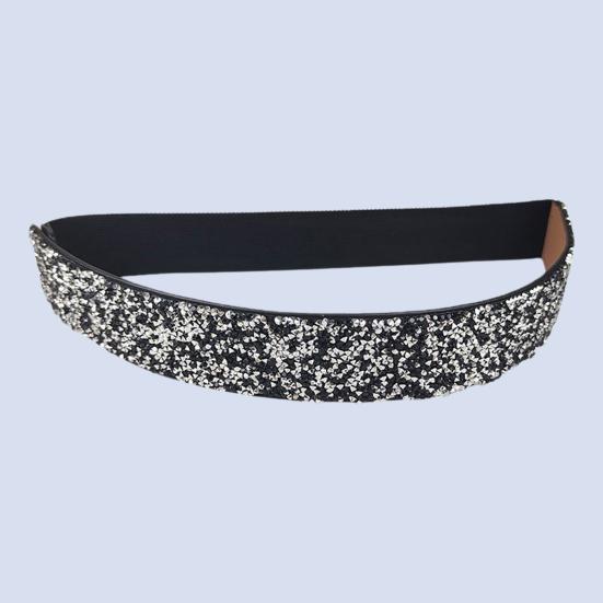 Women Belt Adjustable Elastic Band Shiny Rhinestone Wide Anti-slip Clothes Matching Anti-break Tight Waist Dress Waistband Clothes Accessory