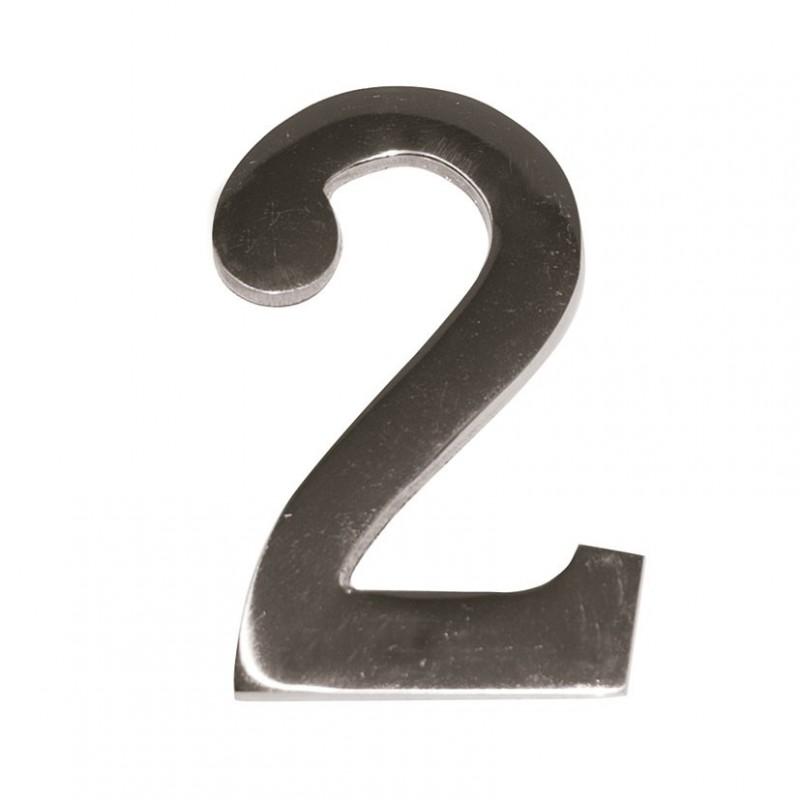 DUVER DOOR NUMBERS FROM 1 TO 9. 10cm. CHOOSE NUMBER AND FINISH. MATT NICKEL FINISH NUMBER TWO