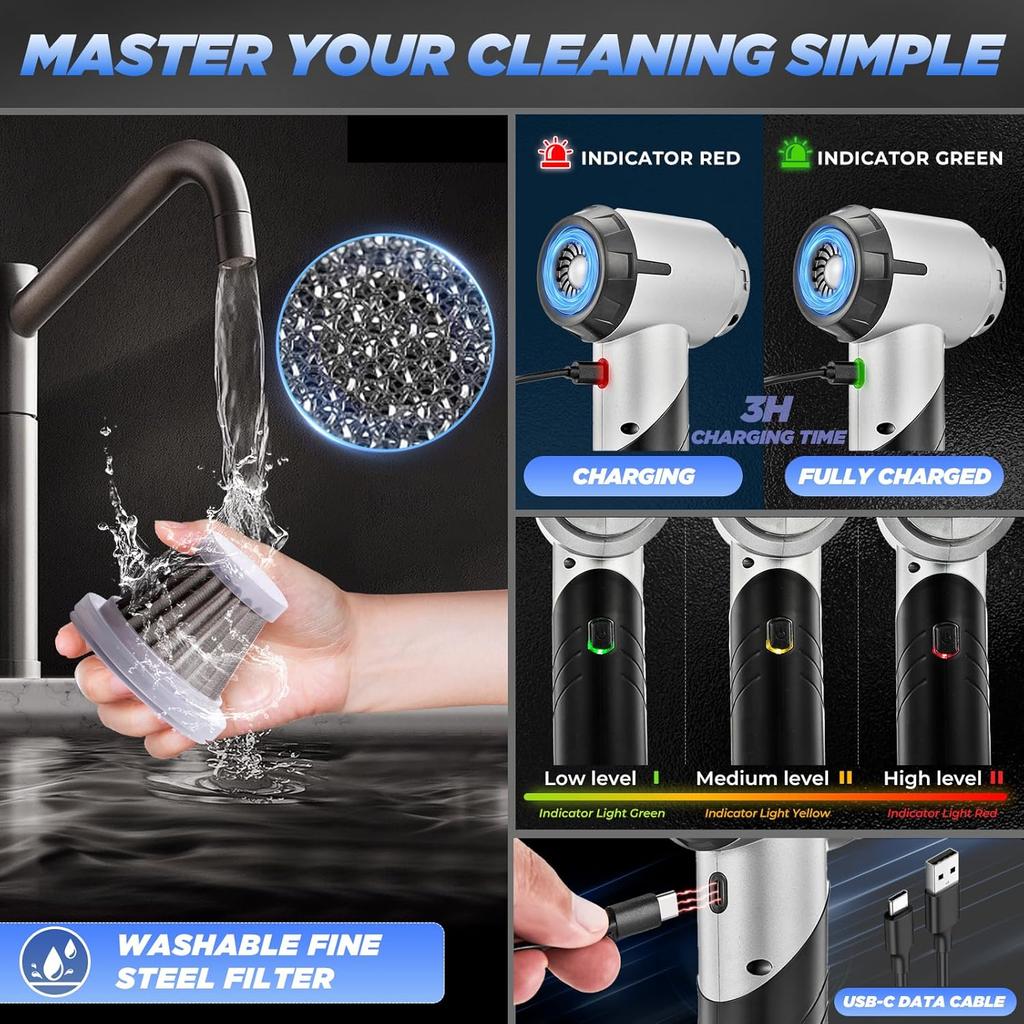 Portable Cordless Car Vacuum 17000PA Rechargeable Mini Vacuum with Brushless Motor for Home, Office, Pet - HL132 Black