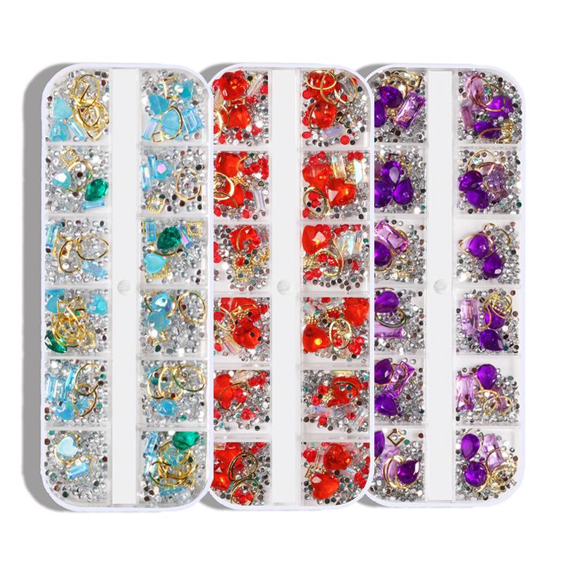 12 Grids Nail Art Rhinestones Crystal Pearl Heart Metal Mixed Designs Decoration Desigsn for Professional Nails Decoration