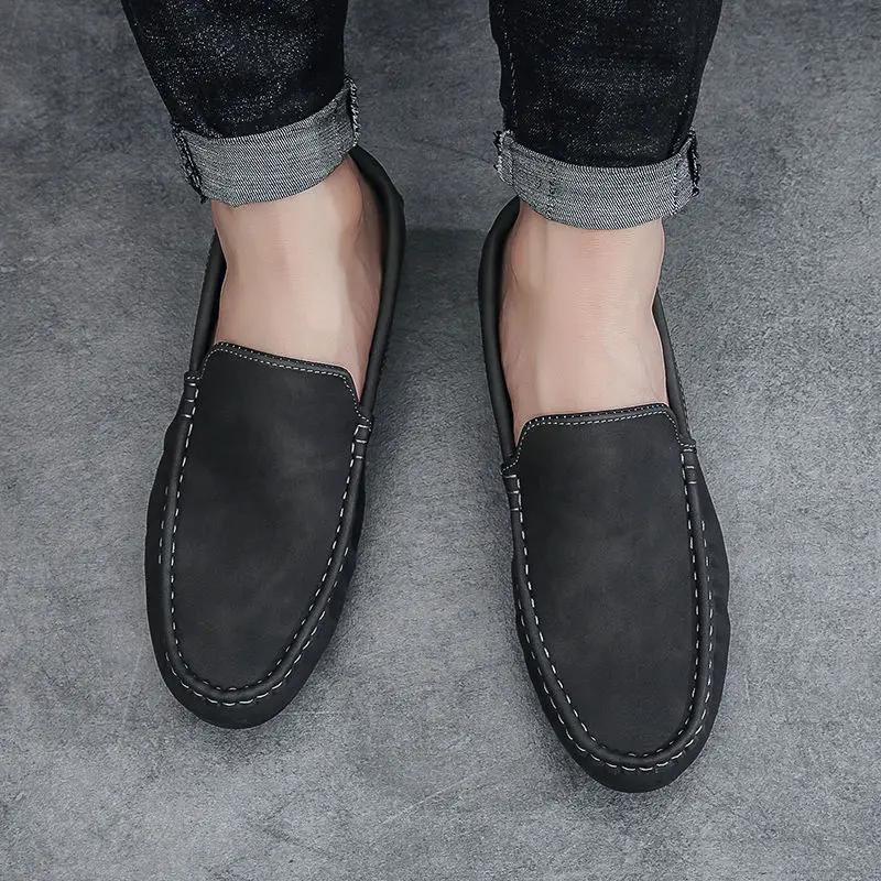

Khaki Slip-on Lightweight British Style Leather Shoes for Men 2025 Social Sale High Quality Adults Retro Man Casual Shoe 44