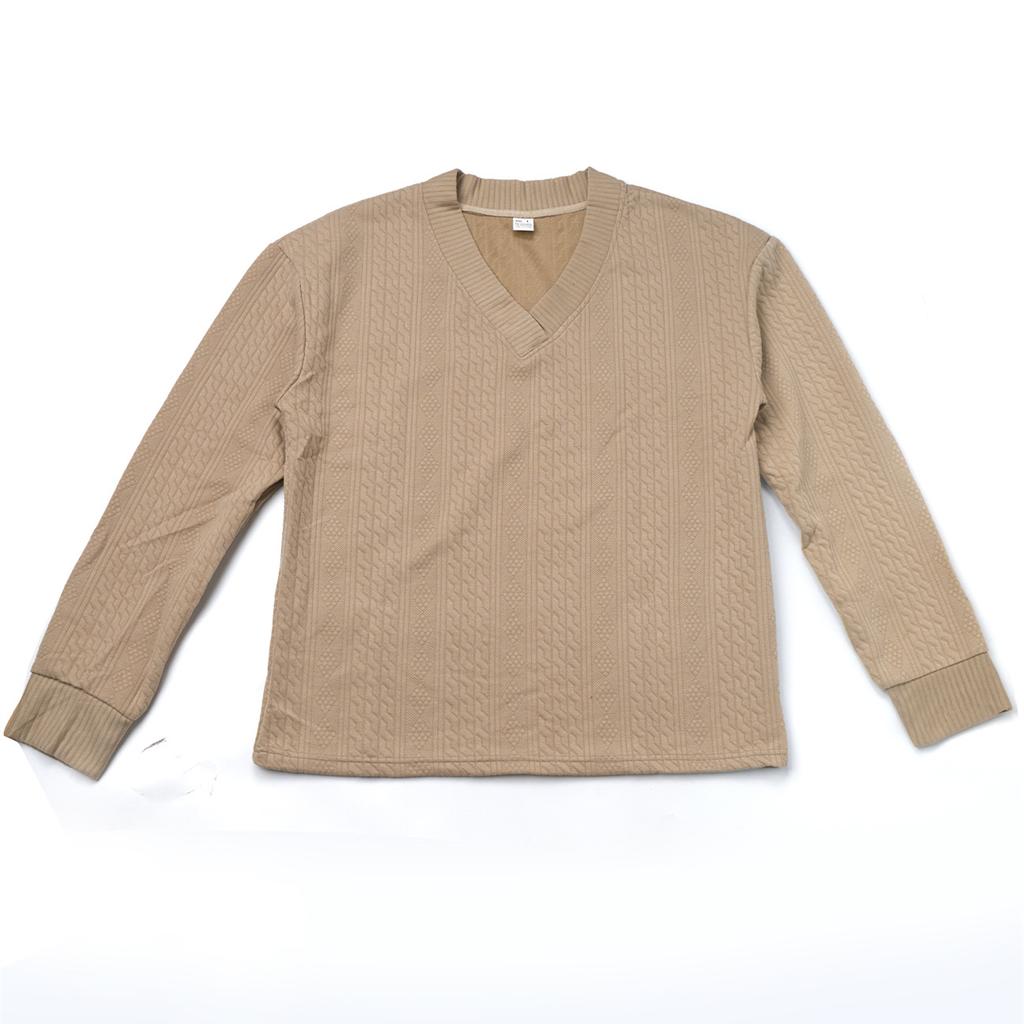 Men Vertical Cable Jacquard Textured V Neck Sweatshirt Ribbed Cuffs Long Sleeve Loose Fit Solid Color Spring Fall Daily Smart Casual Pullover Top